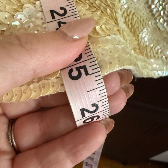 1950s Vintage  Creamy Butter Yellow Sequin Patterned Evening Jacket Blazer XS - Picture 8 of 9